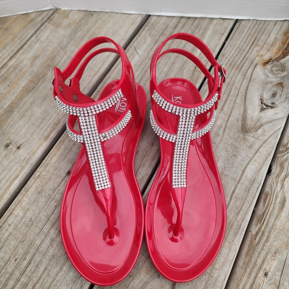 Kalli Womens  Clara Size 11 Dark Pink Rhinestone Plastic Jelly Fashion Sandals